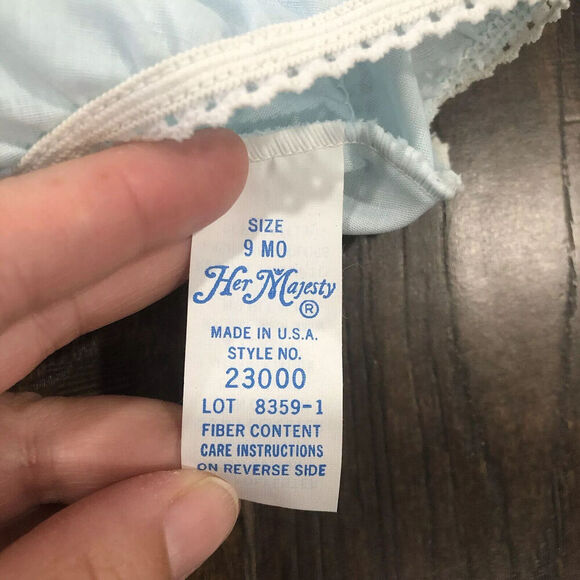 Vintage Her Majesty Size 9 Months Blue Bloomers Diaper‎ Cover Eyelet Lace Ruffle - Picture 6 of 8